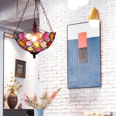 Inverted Pendant Lighting Bohemia Style Metal 1 Lights Hanging Lamp in Copper with Beaded Strand