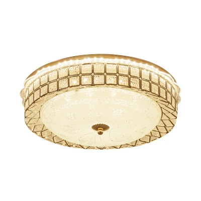 Led Circular Ceiling Flush Mount Modern Clear Crystal and Frosted Glass Flushmount Lighting in Gold