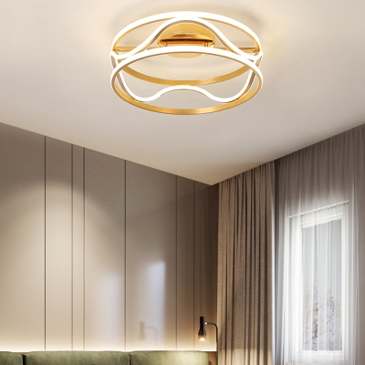 LED Drum Flush Mount Lamp Simple Metal Gold Bedroom Flush Mount Ceiling Fixture in Warm/White, 18
