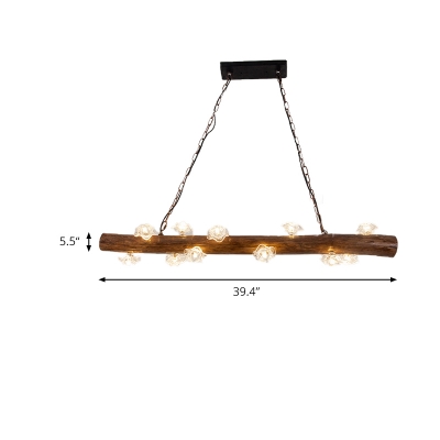 Loft Linear Island Lighting with Mushroom Shade 12 Lights Brown Wood Hanging Pendant Light
