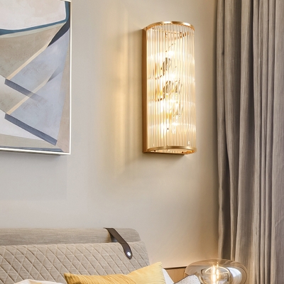 Luxurious Gold Wall Sconce Light Tube Shade Metal and Crystal Sconce Light for Bedroom Hallway