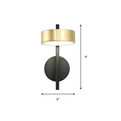 Mid Century Modern Drum Sconce Lighting Metallic Integrated Led Brass Wall Light Fixture