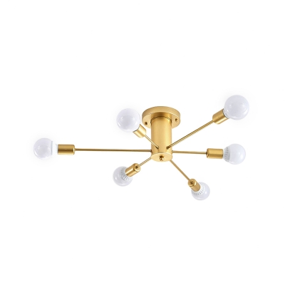 Mid Century Modern Sputnik Ceiling Light Metallic 6/8/10 Lights Gold Semi Flush Lighting