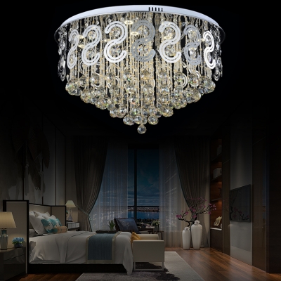 Modern Circular Flush Ceiling Light with Crystal Ball and Curved Decor Metal LED Ceiling Lamp for Study Room