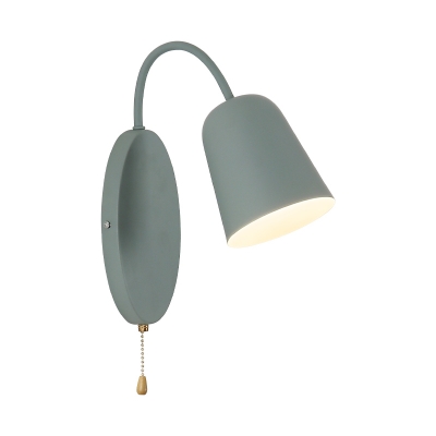 Modern Cone Sconce Light Fixture 1 Light Wall Mounted Lighting with Metal Shade and Pull Chain in Pink/Yellow/Blue/Green