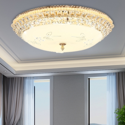 Modern Dome Flush Lighting White Glass and Clear Crystal 1 Light 12
