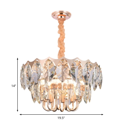 Modern Round Chandelier with Clear Crystal Bead Height Adjustable 10 Lights Hanging Light Fixture in Gold