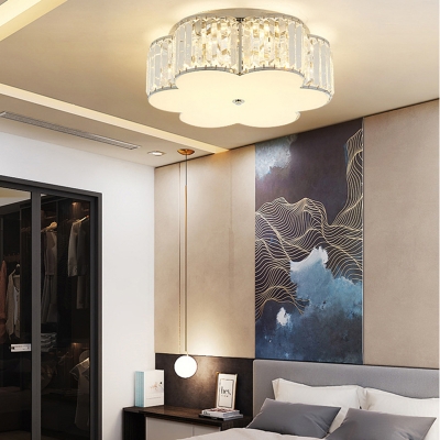 Modern White LED Flush Mount Light Flower/Round Acrylic Ceiling Lamp with Crystal for Bedroom