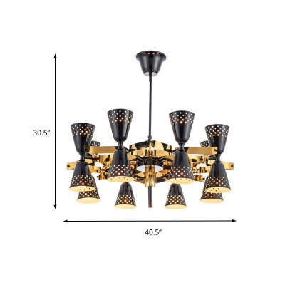 Multi Light Hourglass Chandelier Light Mid Century Modern Metal Suspension Lamp in Polished Black with Etched Design