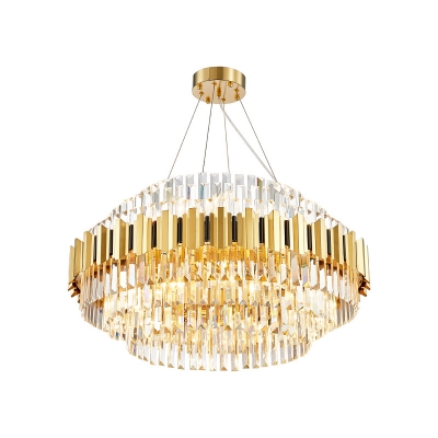 Multi-Tier Crystal Pendant Lights for Indoor, Modern Metal Round Chandelier Light in Gold