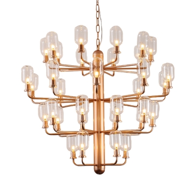 Multi Tiers Chandelier Lamp with Capsule Clear Glass Shade 15/35 Lights Modern Pendant Lighting in Black/Gold/White