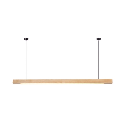 Natural Wood Linear Hanging Light Integrated Led Indoor Chandelier Light for Dining Table, Third Gear