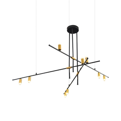 Nordic Style Horizontal Hanging Light Metallic 3/4/9/12 Lights Black and Gold Chandelier Lamp for Restaurant
