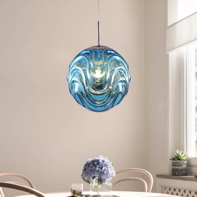 Ripple Globe Hanging Pendant Light Modern Acrylic Decorative Suspension Light in Black/Blue/Copper/Gold/Silver
