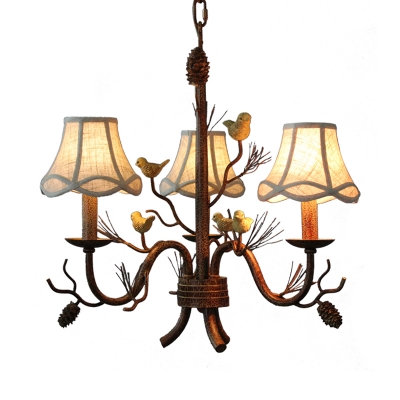 Rustic Chandelier Lighting with Scalloped Fabric Shade 22