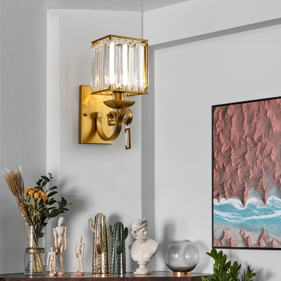 Single Light Mini Wall Sconce Lamp Clear Crystal Prism Traditional Mini Gold Wall Lighting for Living Room