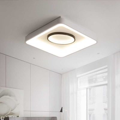 Square Rectangle Ceiling Flush Light With White Metal Shade Nordic Led