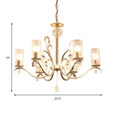 Traditional Cylinder Chandelier Light with Crystal Drop Clear Glass 6/8 Lights Hanging Light in Gold