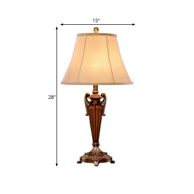 Vintage Tapered Standing Light 1 Head Living Room Table Lamp with Beige Fabric Shade