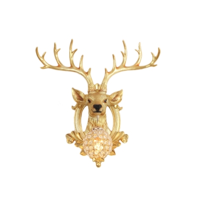 White/Brown/Gold Elk Wall Lighting Country Metal 1 Light Lantern Sconce Light Fixture with Crystal