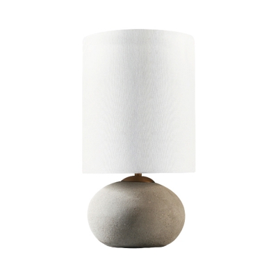 White Cylinder Table Light with Cement Lamp Base 1 Light Loft Style Indoor Lighting for Bedside