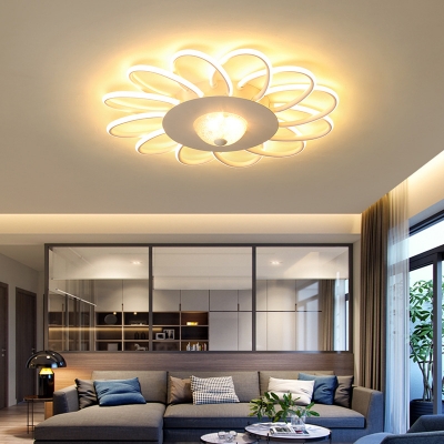 White Floral Flush Mount Ceiling Light Warm/White Light 6/12/18-LED Modern Living Room Lighting