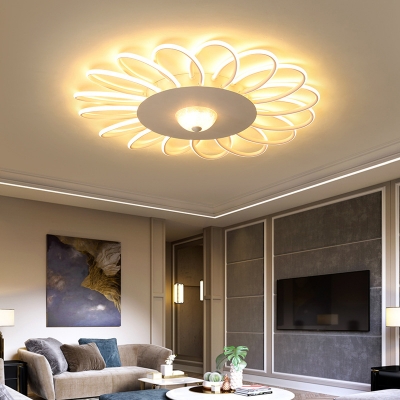 White Floral Flush Mount Ceiling Light Warm/White Light 6/12/18-LED Modern Living Room Lighting