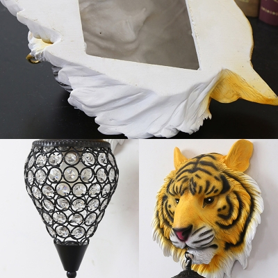 Yellow/Gray Tiger Sconce Lighting 1 Light Country Style Clear Crystal Wall Lamp with Metal Cage for Children Room