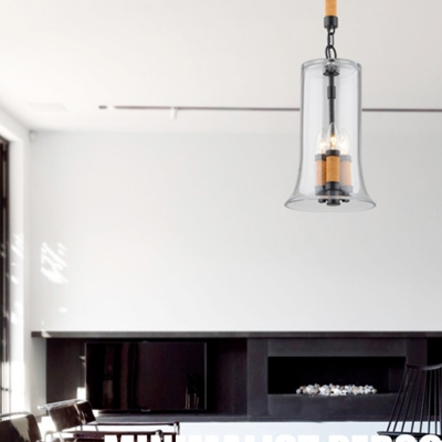 Bell Shade Pendant Lighting with Glass Simple 1 Light Ceiling Lamp in Clear for Living Room