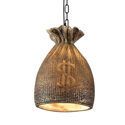 Money Bag Pendant Light Fixture Resin Vintage Style 1 Light Ceiling Pendant in Gold for Bar