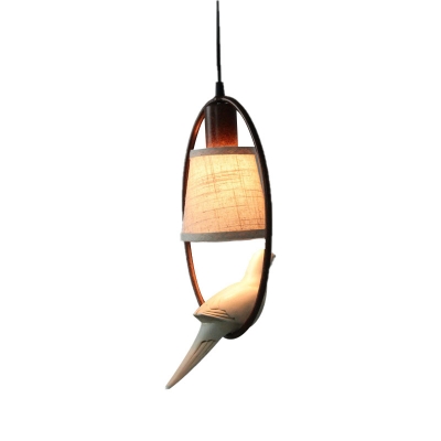 Conical Ceiling Light Fixture with Pigeon Decoration Metal Countryside 1 Head Hanging Pendant in Bronze for Balcony