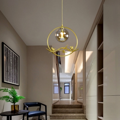 1/3-Light Pendant Light Vintage Clear/Amber/Smoke Gray Glass Ceiling Pendant with Round/Linear Canopy for Corridor