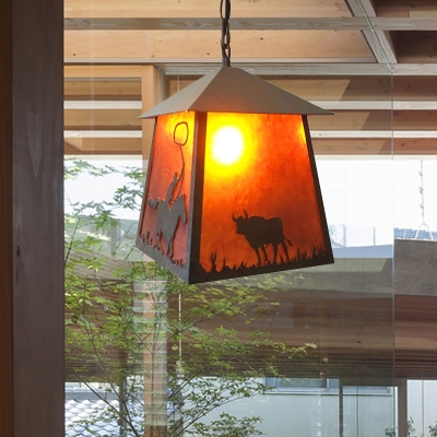 1 Light House Suspension Pendant Countryside Marble Ceiling Light with Animals Design in Rust for Bar