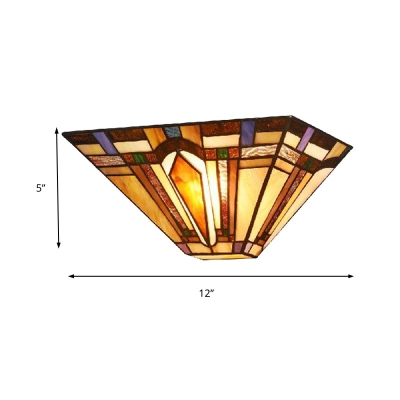 Tiffany Stylish Trapezoid Wall Lamp 1 Head Stained Glass Sconce Light in Brown for Stair Indoor