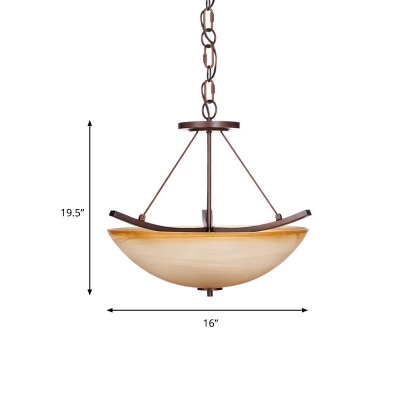 Bowl Glass Shade Pendant Ceiling Light Country 1 Head Pendant Chandelier in Beige for Study Room