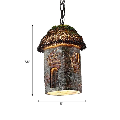 Green House Pendant Lamp Vintage 1 Light Resin Hanging Light with Metal Chain for Restaurant