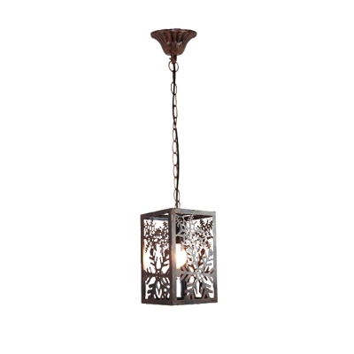 Pumpkin/Snowflake/Branch Suspension Pendant Rustic 1 Light Hanging Lamp with Metal Cage in Rust