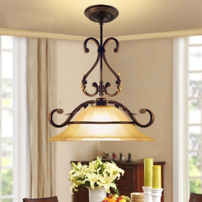 Frosted Glass Bell Pendant Lamp Countryside 1 Bulb Lighting Pendant in Black and Gold Finish