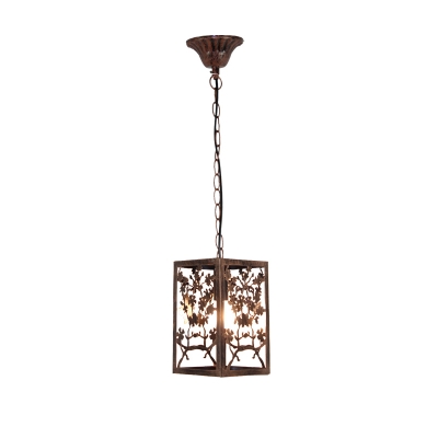 Pumpkin/Snowflake/Branch Suspension Pendant Rustic 1 Light Hanging Lamp with Metal Cage in Rust