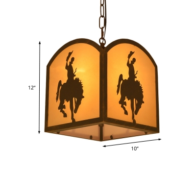 Square Pendant Lighting Metal Rustic 1 Bulb Restaurant Pendant Lamp with Horse Pattern in Dark Rust