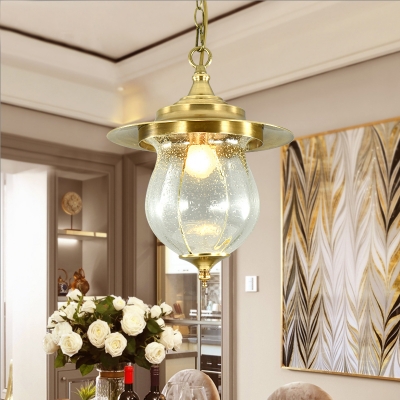 Bubble Glass Urn Ceiling Hanging Light Colonial 1 Light Pendant Lighting in Gold for Living Room