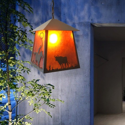 1 Light House Suspension Pendant Countryside Marble Ceiling Light with Animals Design in Rust for Bar
