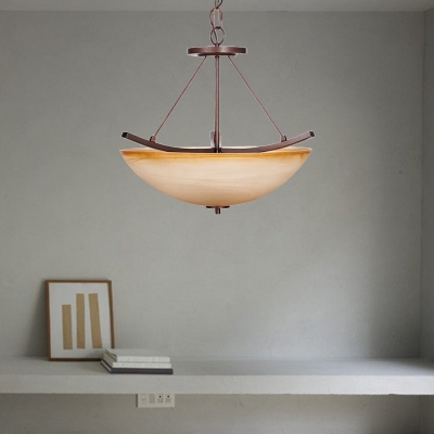 Bowl Glass Shade Pendant Ceiling Light Country 1 Head Pendant Chandelier in Beige for Study Room