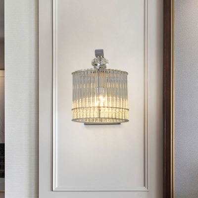 1 Head Cylindrical Wall Mounted Lamp with Clear Crystal Shade Modernist Wall Lighting in Gold