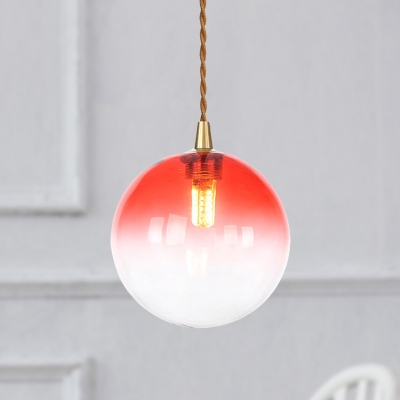 1 Light Bedroom Pendant Lighting Gray/White/Red Hanging Light Fixture with Globe Glass Shade