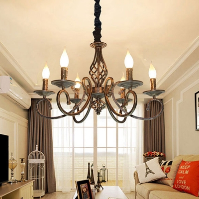 6 Lights Metal Ceiling Light Rustic Bronze Candle Style Living Room Chandelier Lamp