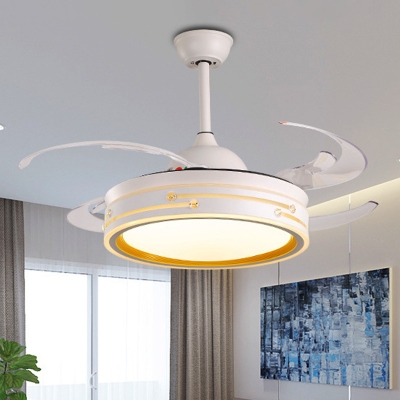 Acrylic Drum LED Ceiling Fan Light Minimalist White Flush Lamp with Schedule Shutdown Function
