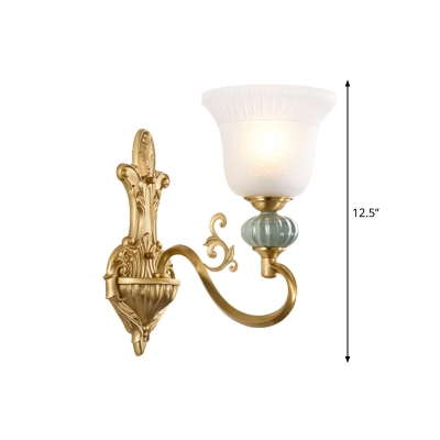 Bell Bedroom Wall Light Fixture Classic Style Opal Glass and Metal 1/2-Light Gold Wall Lighting with Ceramic Deco