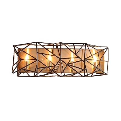 Black 4-Light Wall Lighting Fixture Country Metal Caged Sconce for Living Room