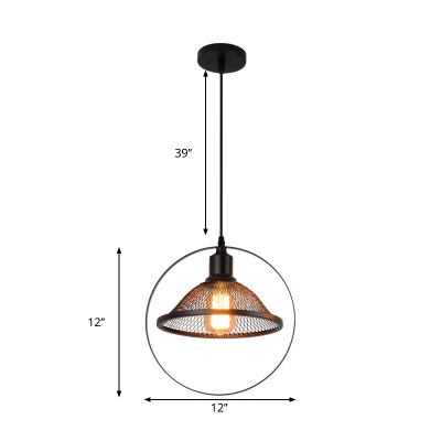 Black Metal Wire Hanging Light Industrial 1 Bulbs Indoor Suspension Light for Dining Table